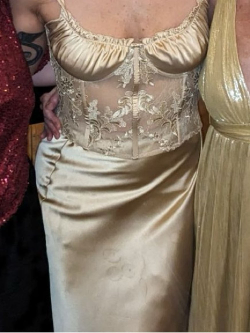 V. Chapman Satin and Lace Chemise in Gold